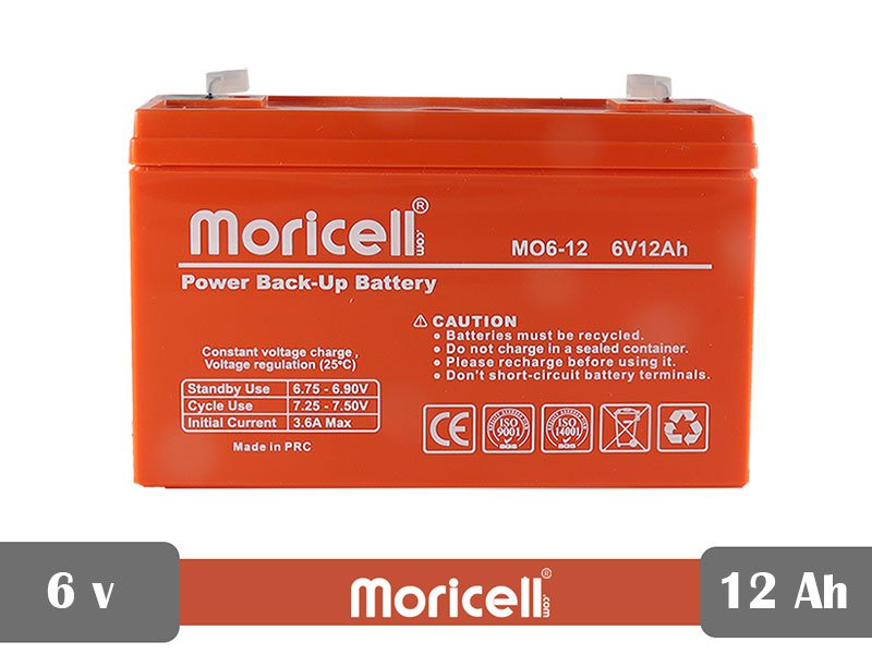 باتری سیلد اسید 6 ولت 12 آمپر moricell